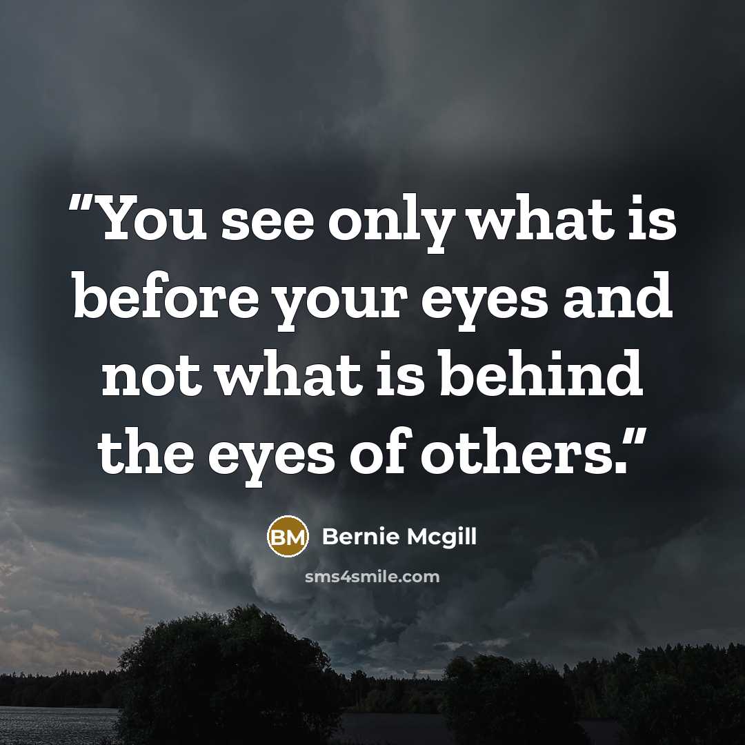 “You see only what is before your eyes and not what is behind the eyes of others.” quote by Bernie Mcgill
