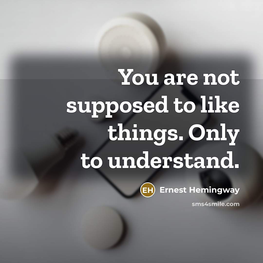 “You are not supposed to like things. Only to understand.…” quote by Ernest Hemingway