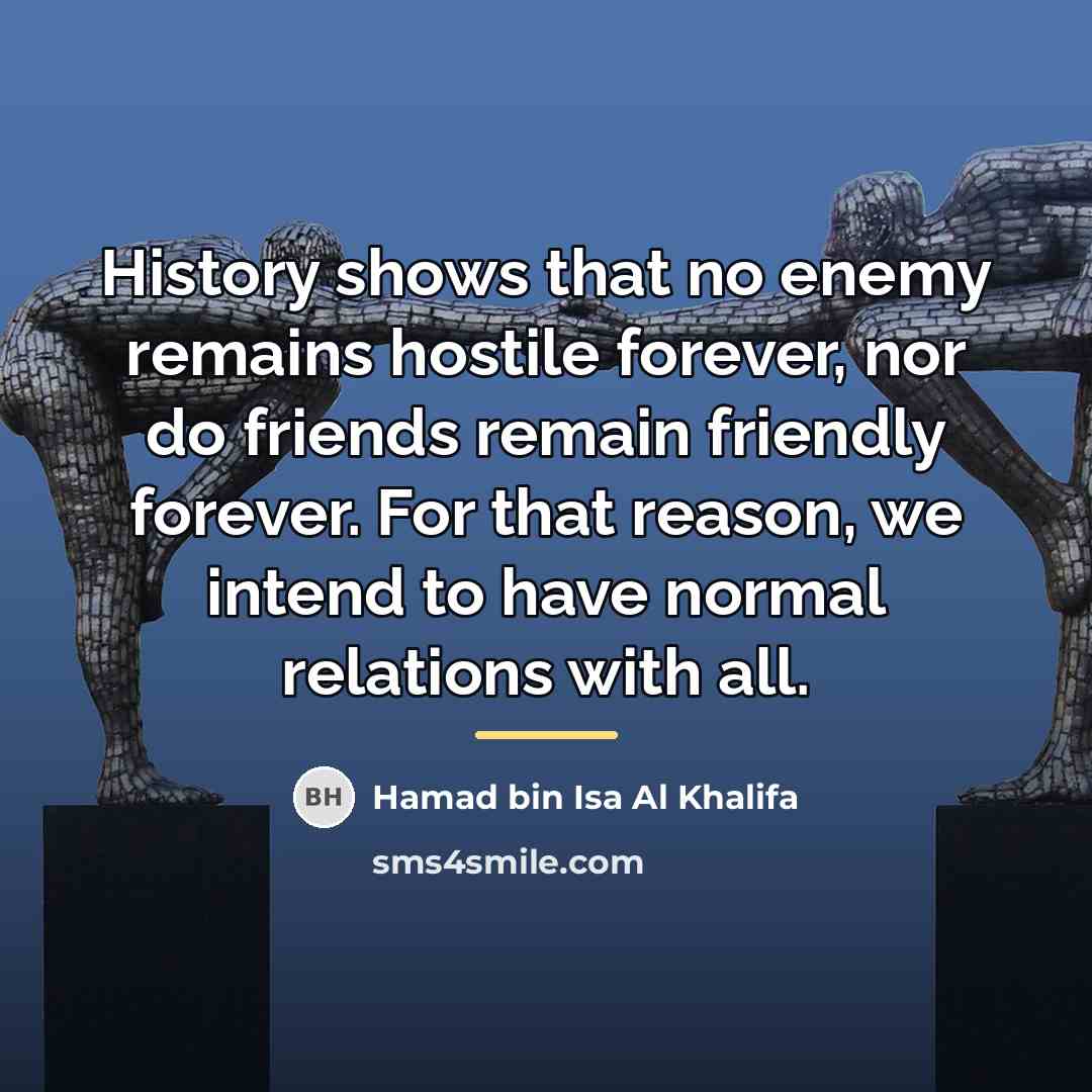 “History shows that no enemy remains hostile forever, nor do…” quote by Hamad bin Isa Al Khalifa