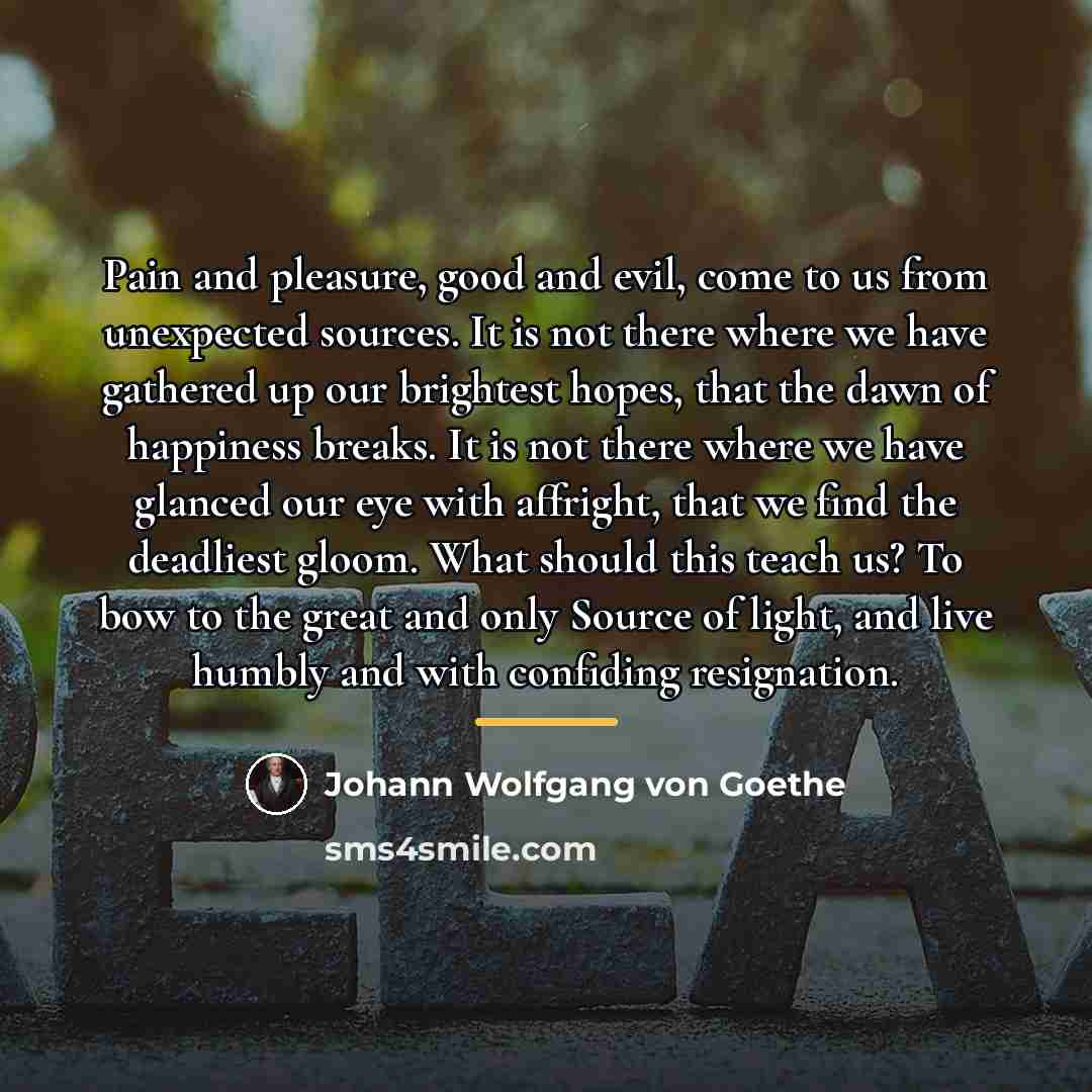 “Pain and pleasure, good and evil, come to us from…” quote by Johann Wolfgang von Goethe