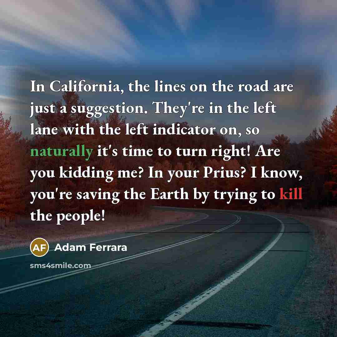 “In California, the lines on the road are just a…” quote by Adam Ferrara