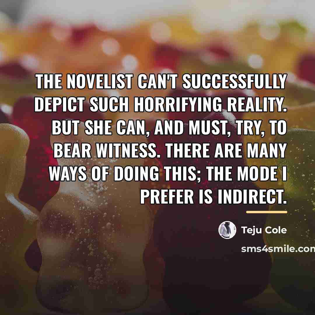 “The novelist can't successfully depict such horrifying reality. But she…” quote by Teju Cole