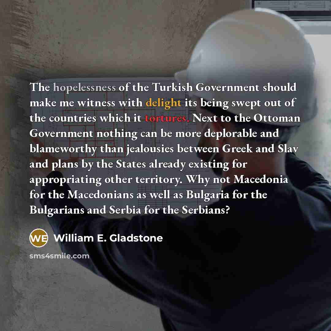 “The hopelessness of the Turkish Government should make me witness…” quote by William E. Gladstone