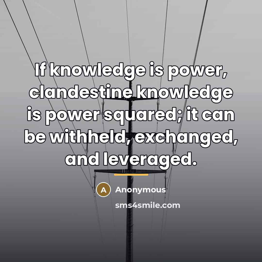 “If knowledge is power, clandestine knowledge is power squared; it…” quote by Anonymous