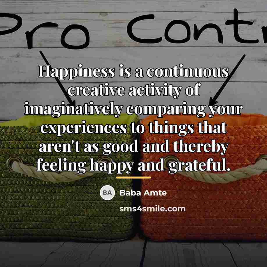 “Happiness is a continuous creative activity of imaginatively comparing your…” quote by Baba Amte