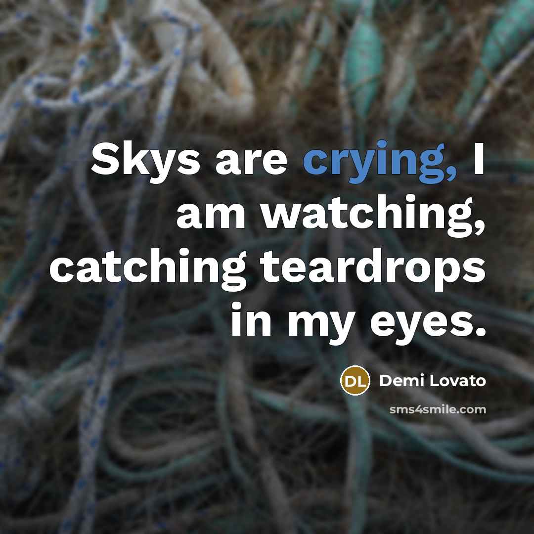 “Skys are crying, I am watching, catching teardrops in my…” quote by Demi Lovato
