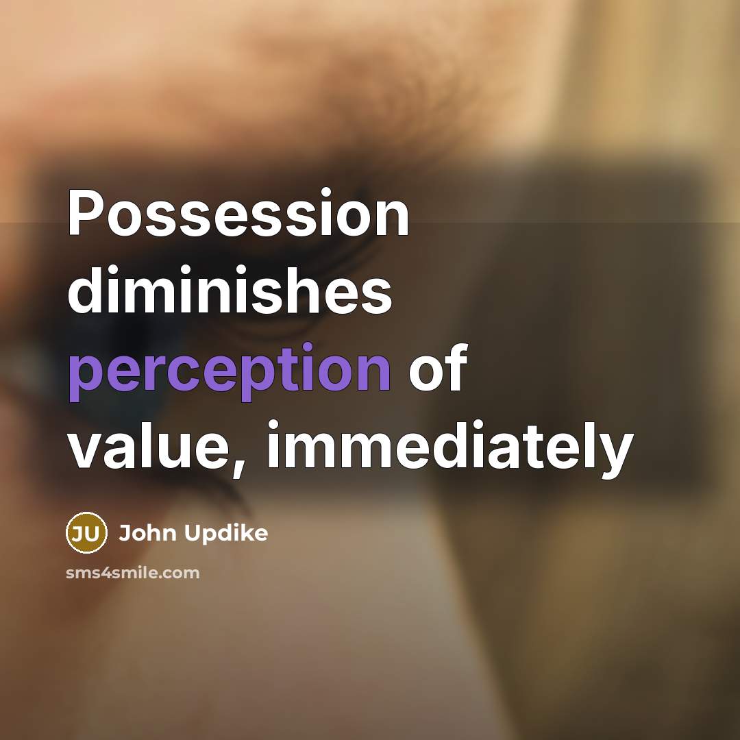 “Possession diminishes perception of value, immediately…” quote by John Updike