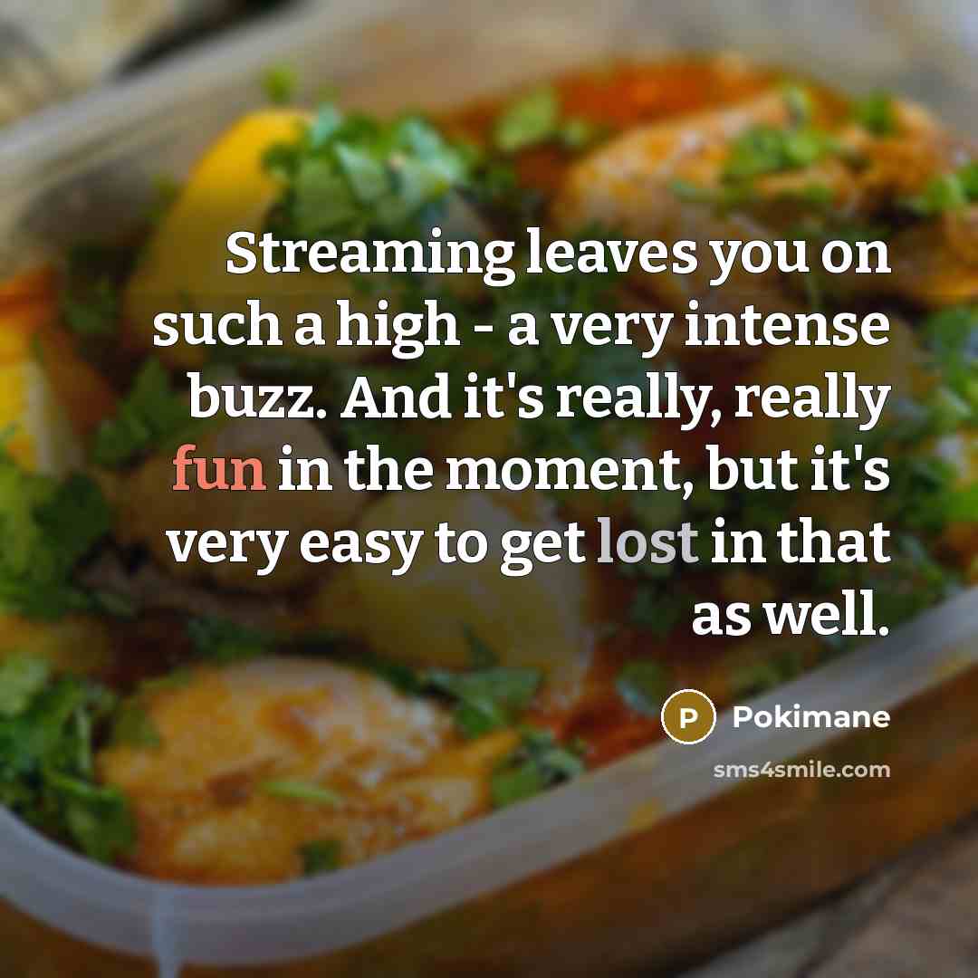 “Streaming leaves you on such a high - a very…” quote by Pokimane