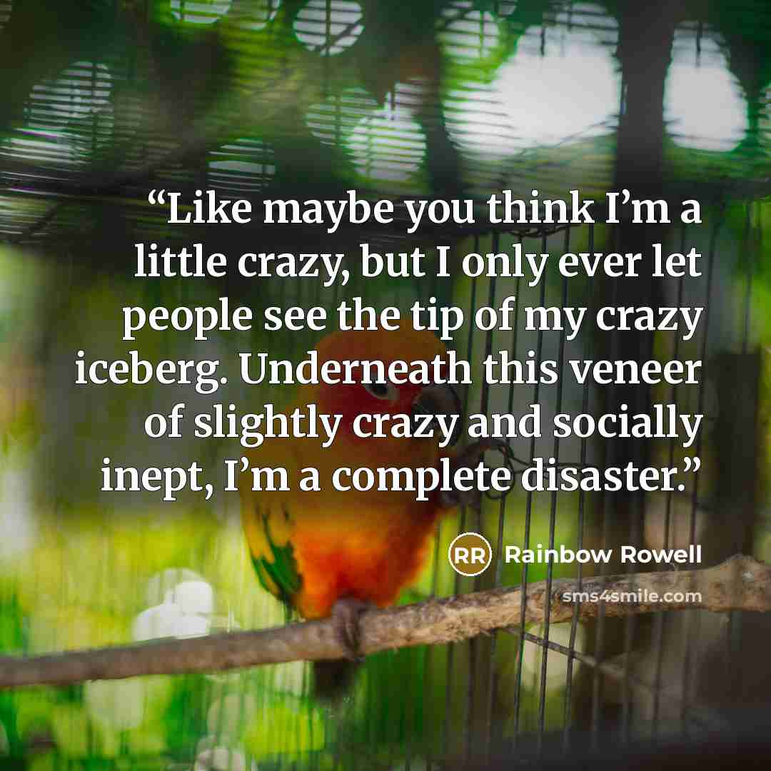 “Like maybe you think I’m a little crazy, but I only ever let people see the tip of my crazy iceberg. Underneath this veneer of slightly crazy and socially inept, I’m a complete disaster.” quote by Rainbow Rowell