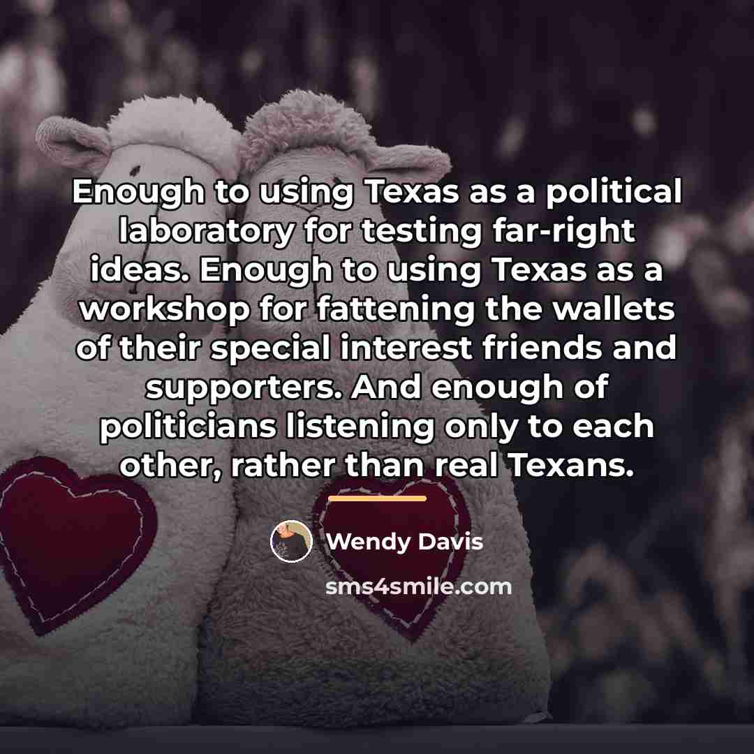 “Enough to using Texas as a political laboratory for testing…” quote by Wendy Davis