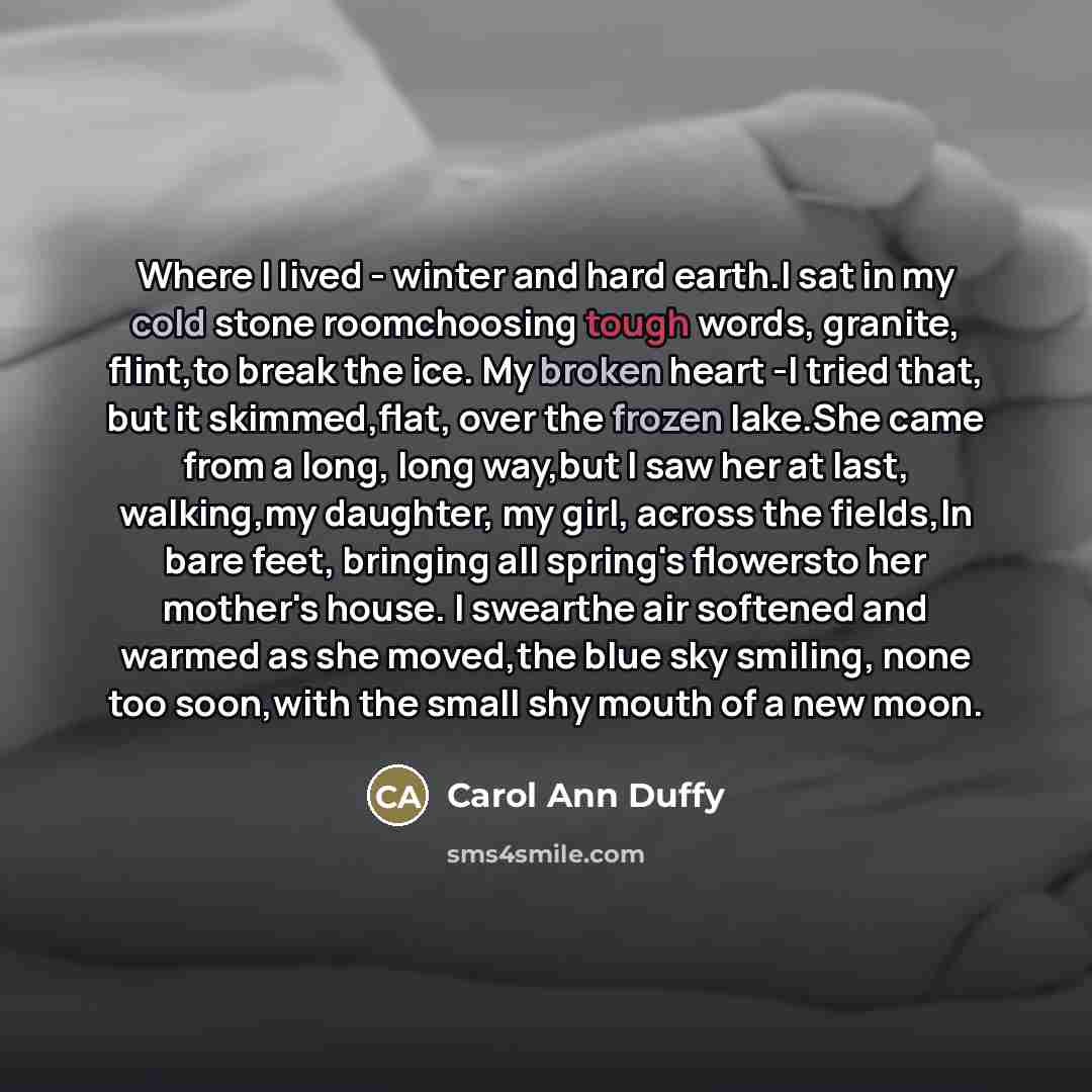 “Where I lived - winter and hard earth.I sat in…” quote by Carol Ann Duffy