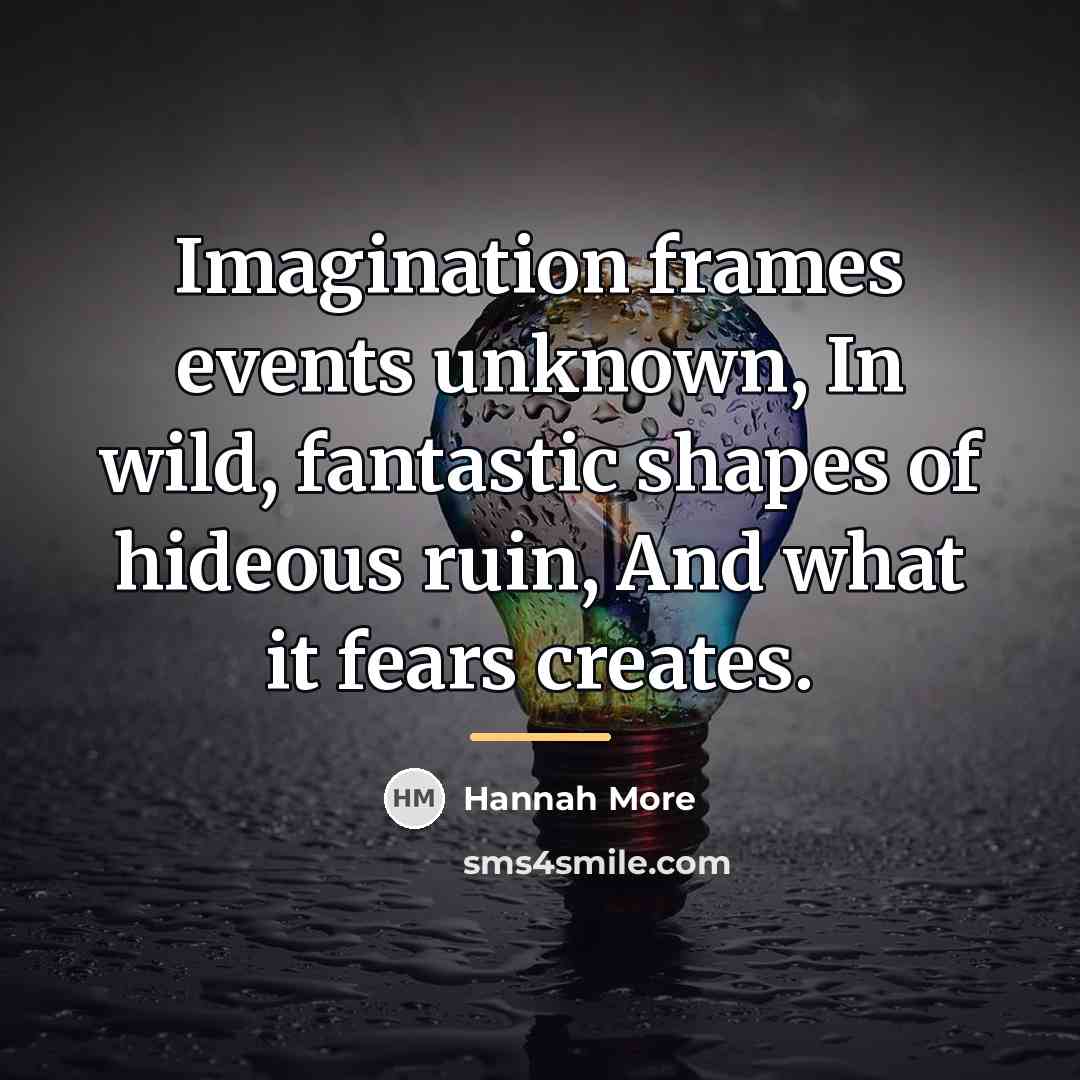 “Imagination frames events unknown, In wild, fantastic shapes of hideous…” quote by Hannah More