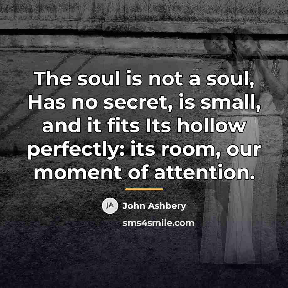 “The soul is not a soul, Has no secret, is…” quote by John Ashbery