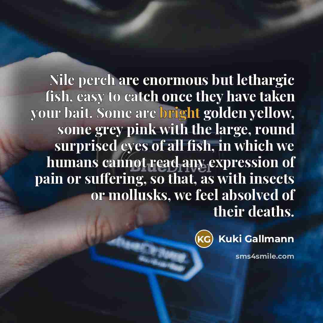 “Nile perch are enormous but lethargic fish, easy to catch…” quote by Kuki Gallmann