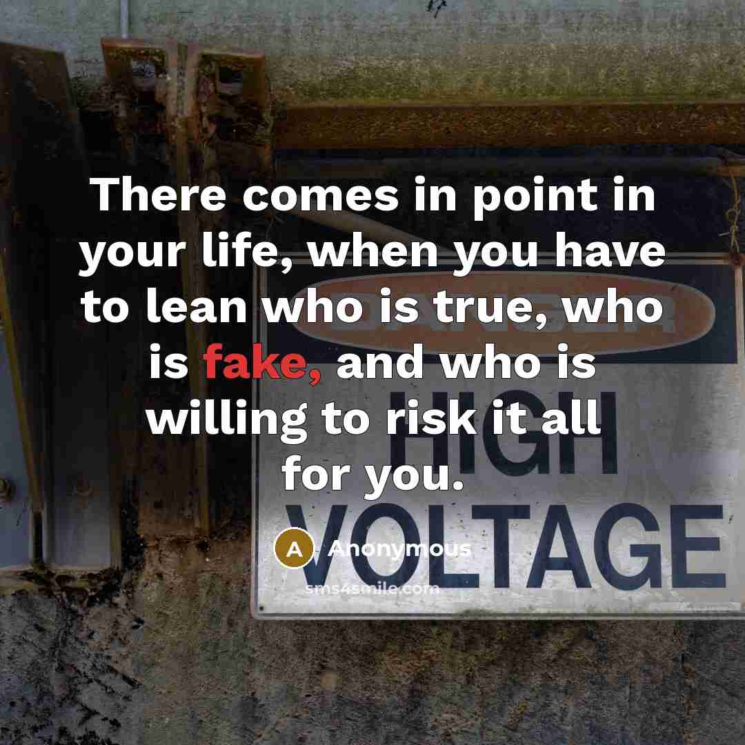 “There comes in point in your life, when you have to lean who is true, who is fake, and who is willing to risk it all for you.” quote by Anonymous