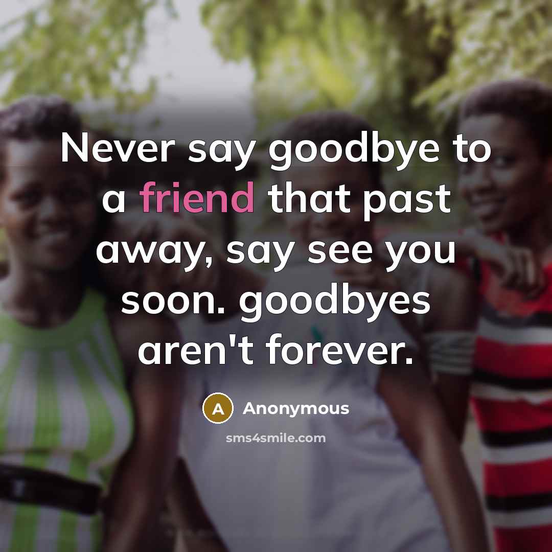 “Never say goodbye to a friend that past away, say…” quote by Anonymous