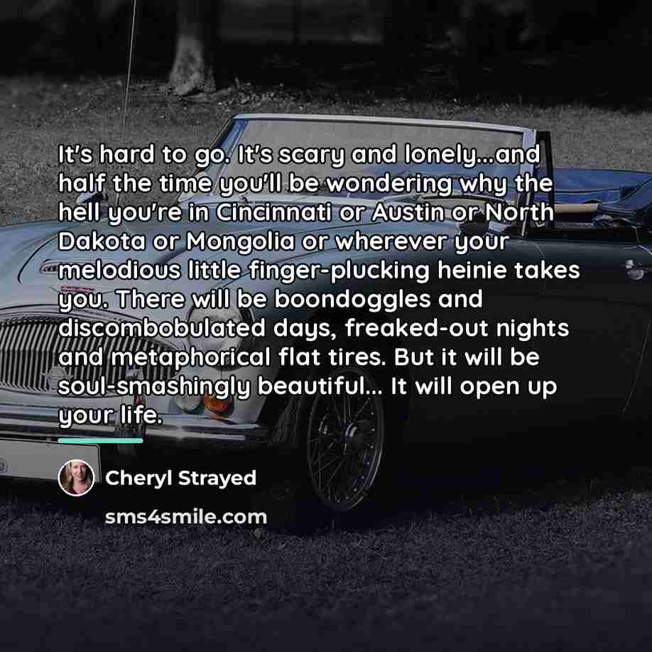 “It's hard to go. It's scary and lonely...and half the…” quote by Cheryl Strayed