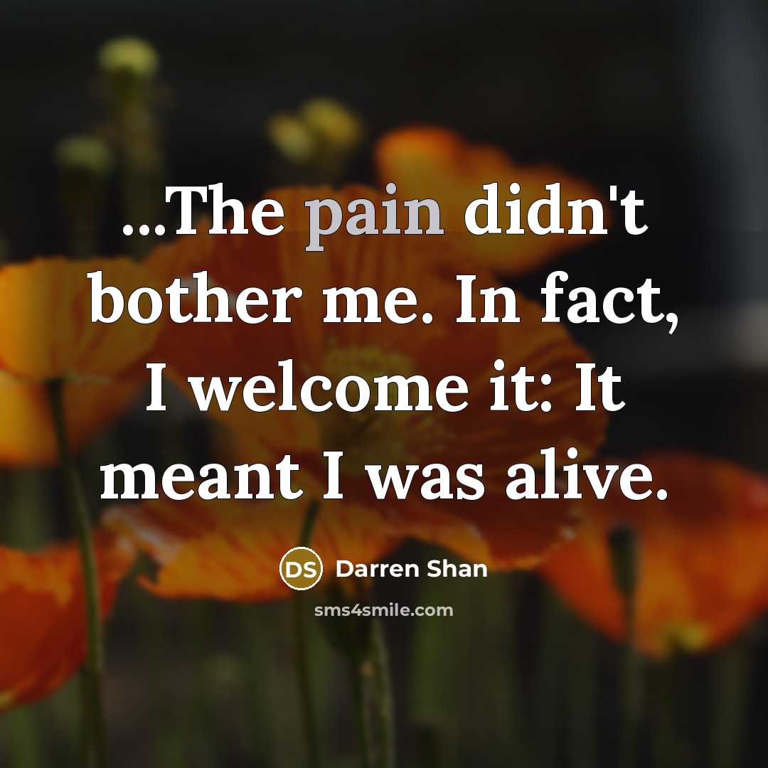 “...The pain didn't bother me. In fact, I welcome it:…” quote by Darren Shan