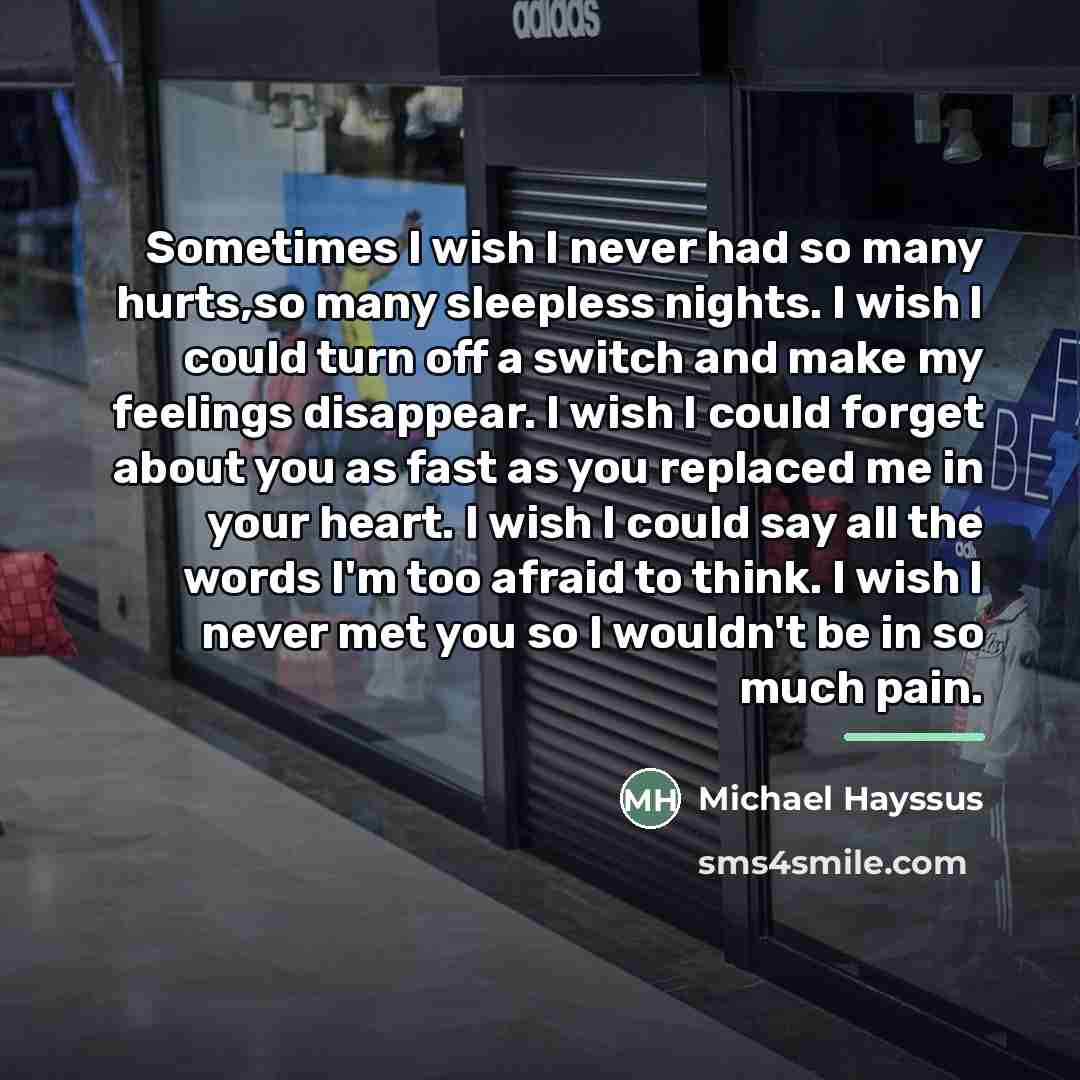 “Sometimes I wish I never had so many hurts,so many…” quote by Michael Hayssus
