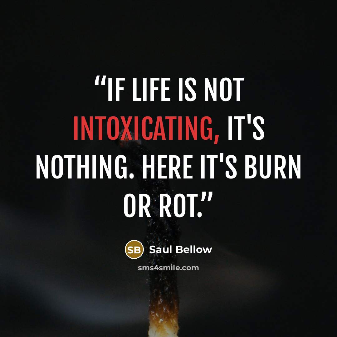 “If life is not intoxicating, it's nothing. Here it's burn or rot.” quote by Saul Bellow
