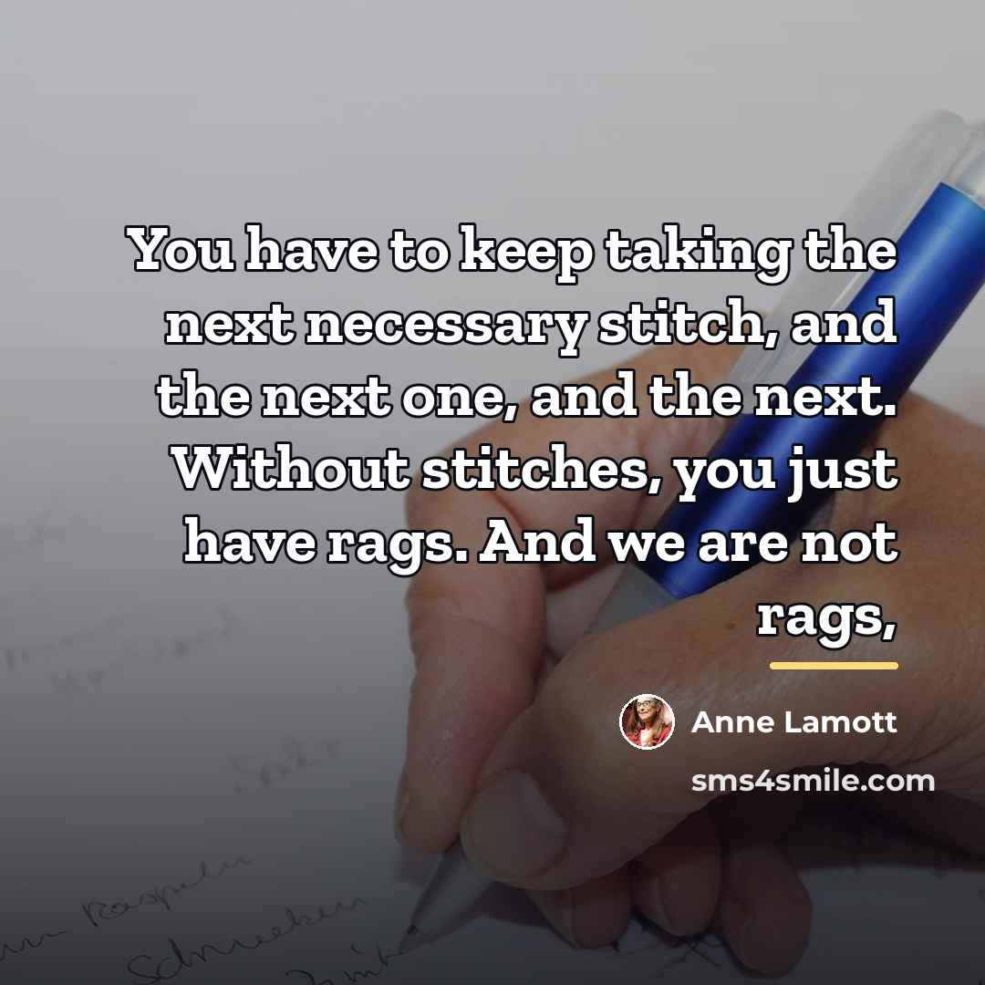 “You have to keep taking the next necessary stitch, and…” quote by Anne Lamott