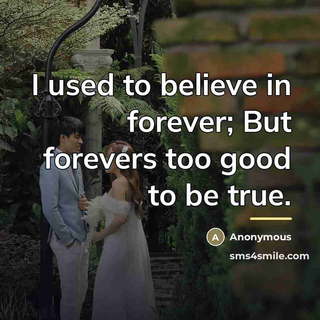 “I used to believe in forever; But forevers too good…” quote by Anonymous