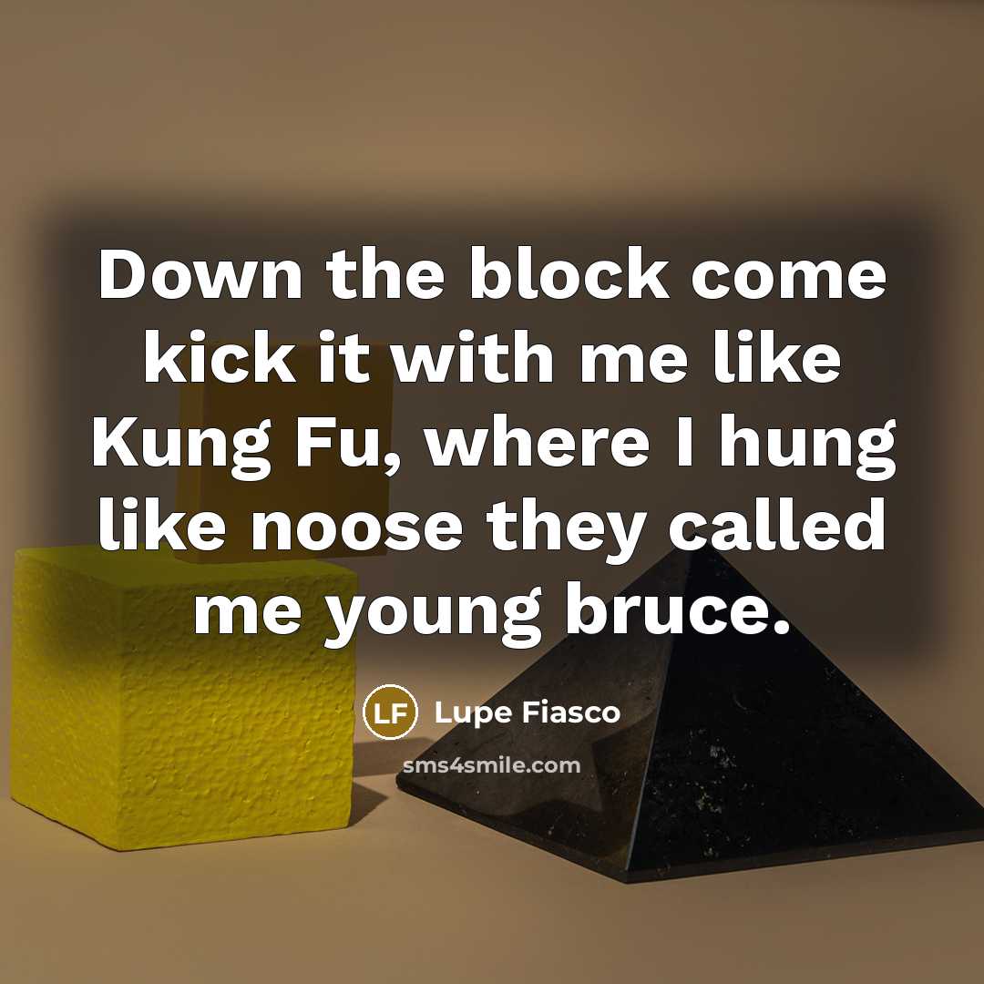 “Down the block come kick it with me like Kung…” quote by Lupe Fiasco