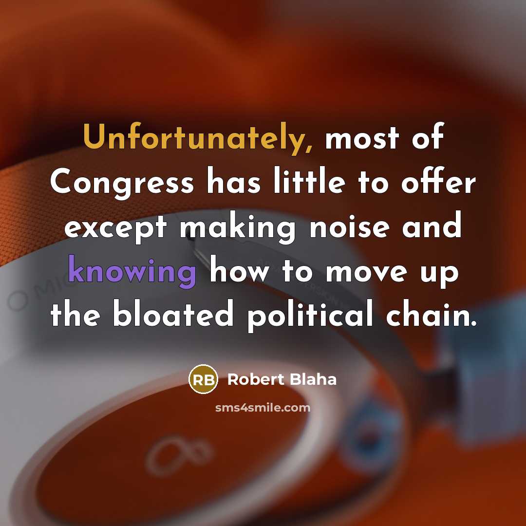 “Unfortunately, most of Congress has little to offer except making noise and knowing how to move up the bloated political chain.” quote by Robert Blaha