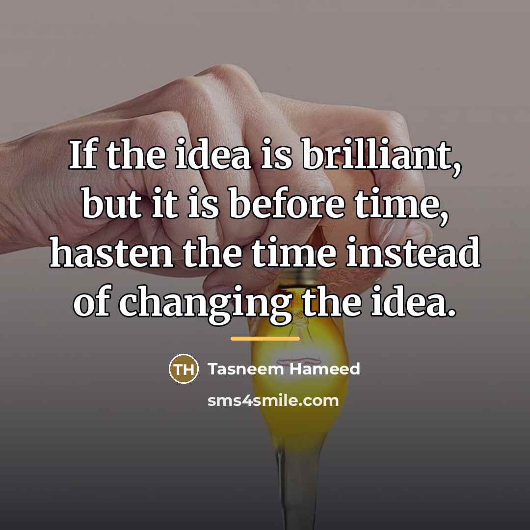 “If the idea is brilliant, but it is before time,…” quote by Tasneem Hameed