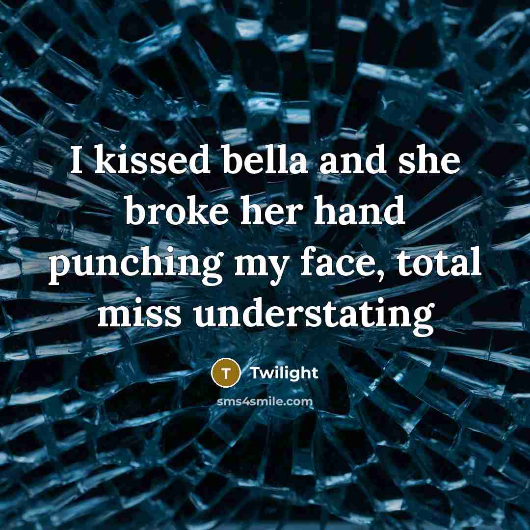 “I kissed bella and she broke her hand punching my face, total miss understating” quote by Twilight