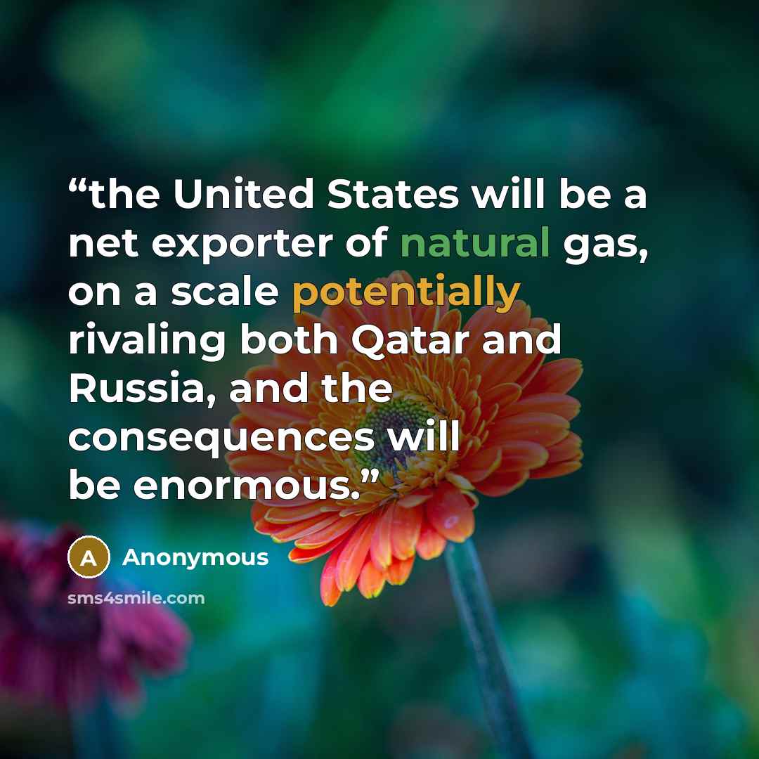 “the United States will be a net exporter of natural gas, on a scale potentially rivaling both Qatar and Russia, and the consequences will be enormous.” quote by Anonymous