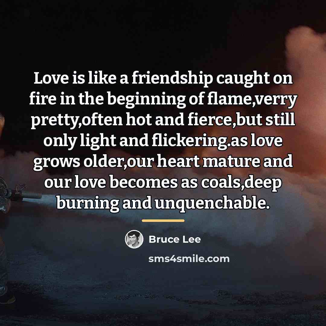“Love is like a friendship caught on fire in the…” quote by Bruce Lee