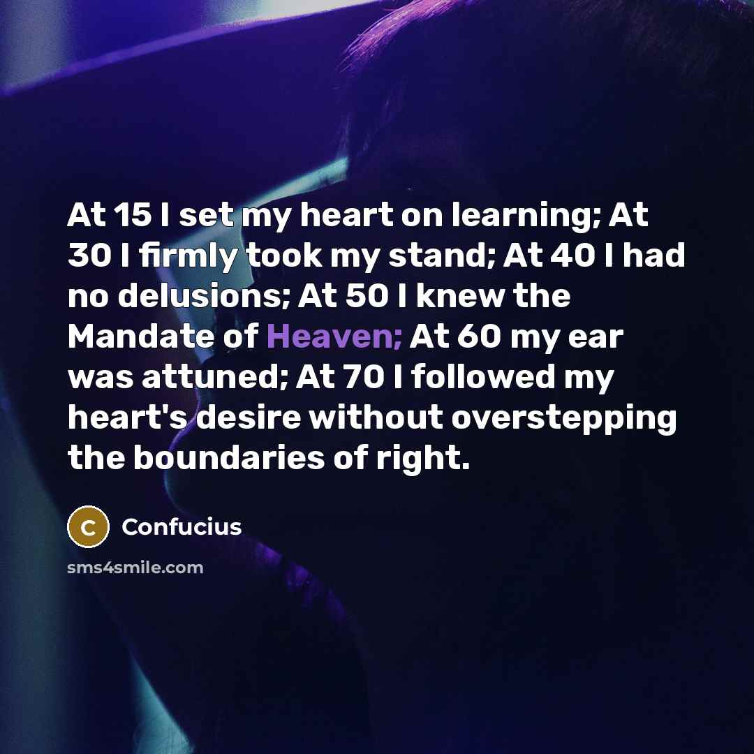 “At 15 I set my heart on learning; At 30…” quote by Confucius