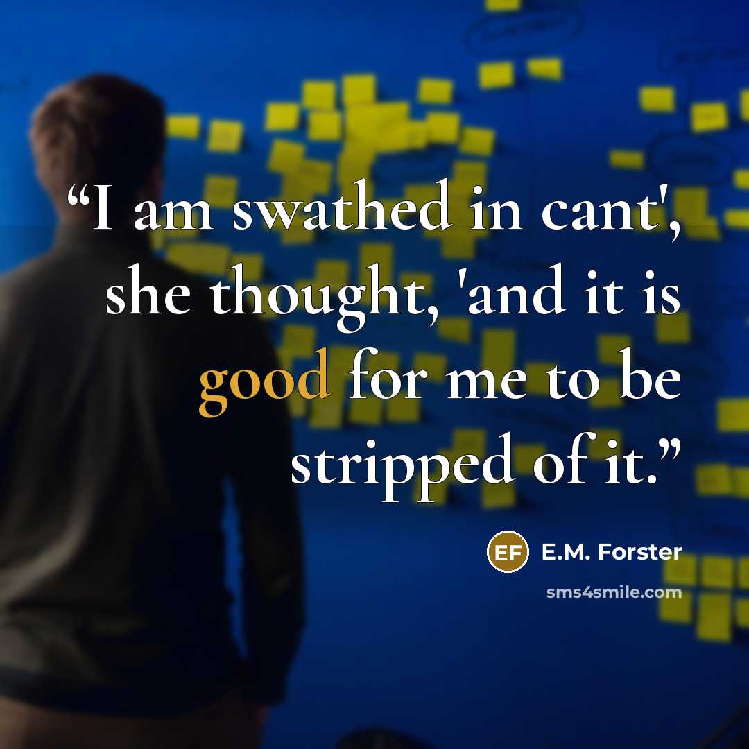 “I am swathed in cant', she thought, 'and it is good for me to be stripped of it.” quote by E.M. Forster