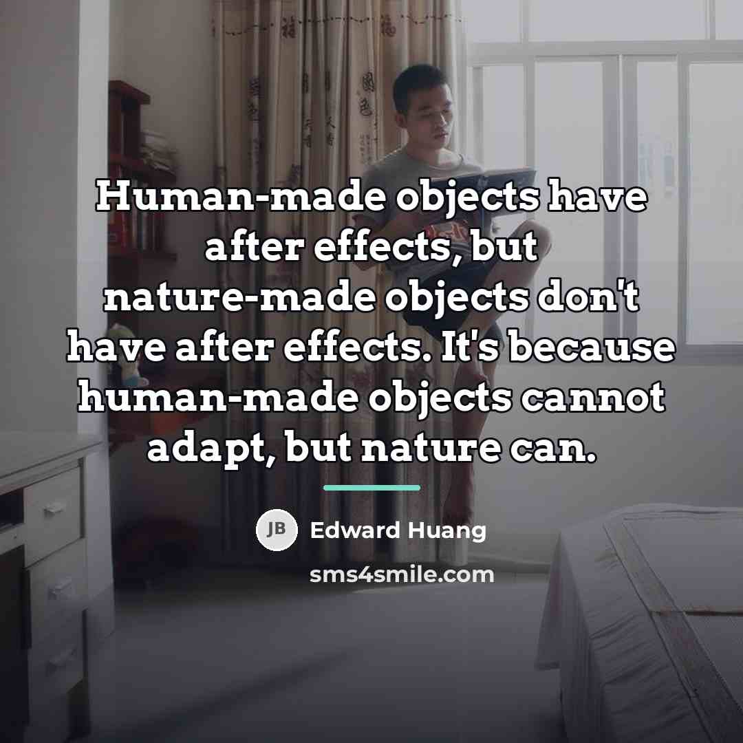 “Human-made objects have after effects, but nature-made objects don't have…” quote by Edward Huang