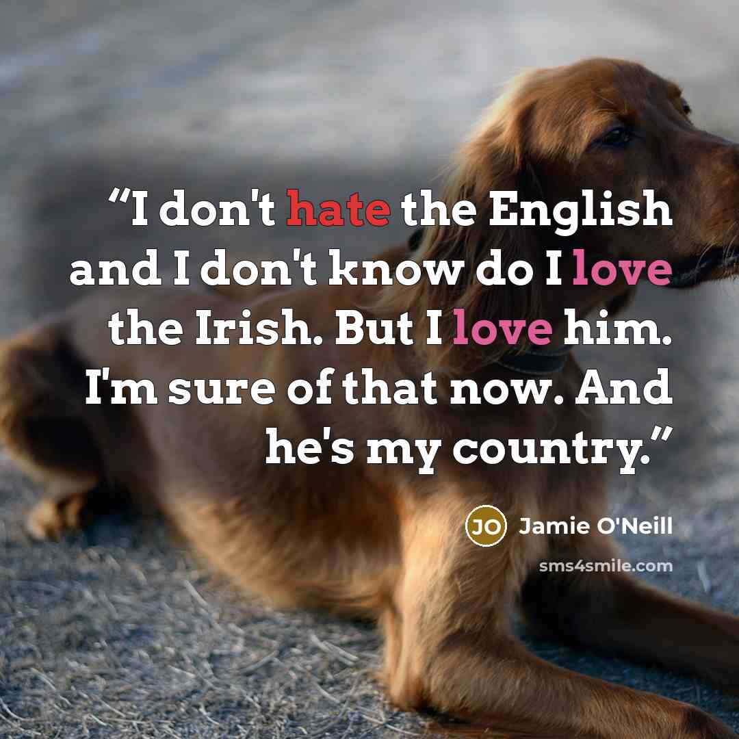 “I don't hate the English and I don't know do I love the Irish. But I love him. I'm sure of that now. And he's my country.” quote by Jamie O'Neill