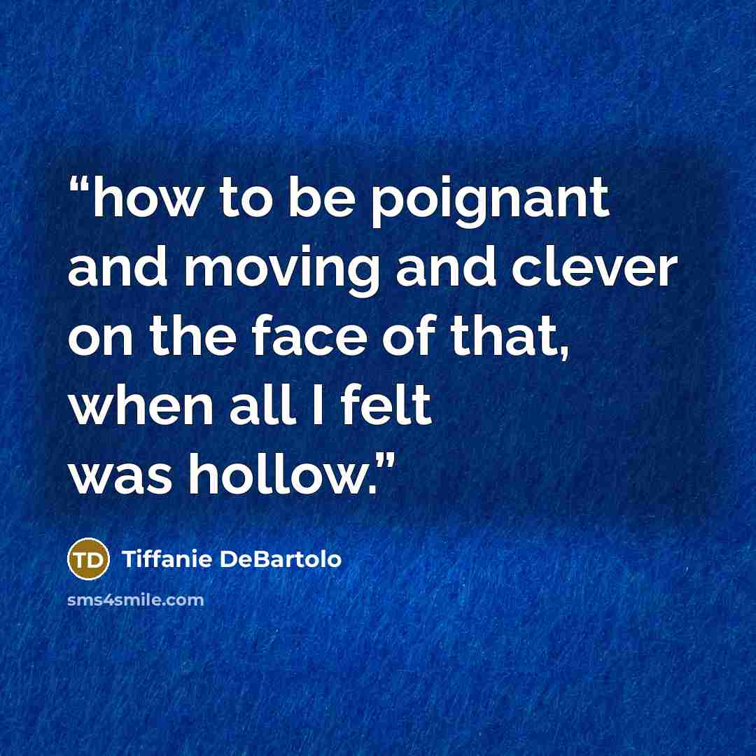 “how to be poignant and moving and clever on the face of that, when all I felt was hollow.” quote by Tiffanie DeBartolo
