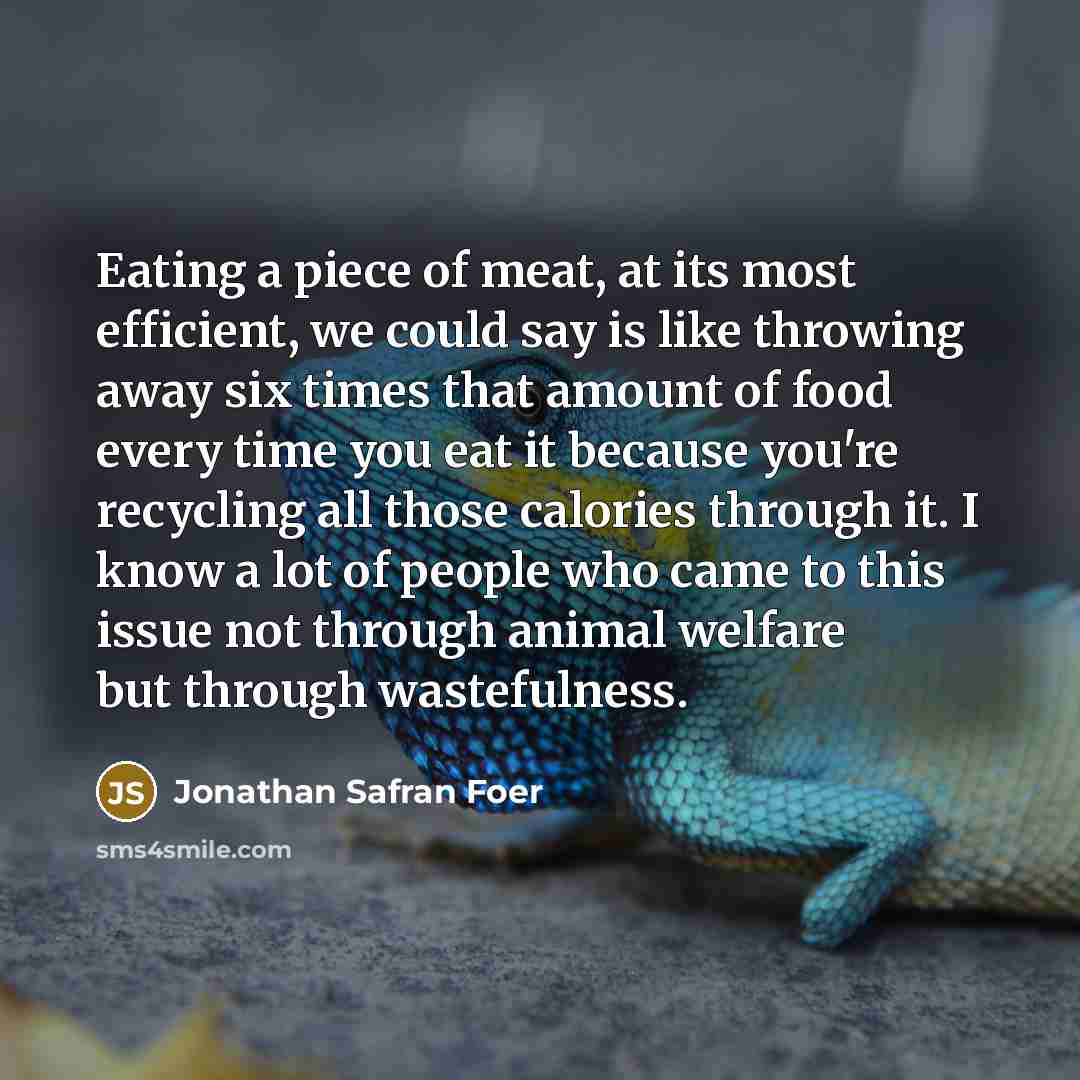 “Eating a piece of meat, at its most efficient, we…” quote by Jonathan Safran Foer