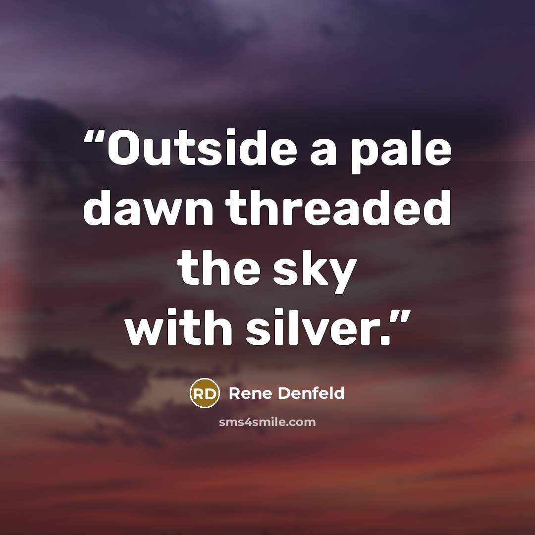 “Outside a pale dawn threaded the sky with silver.” quote by Rene Denfeld