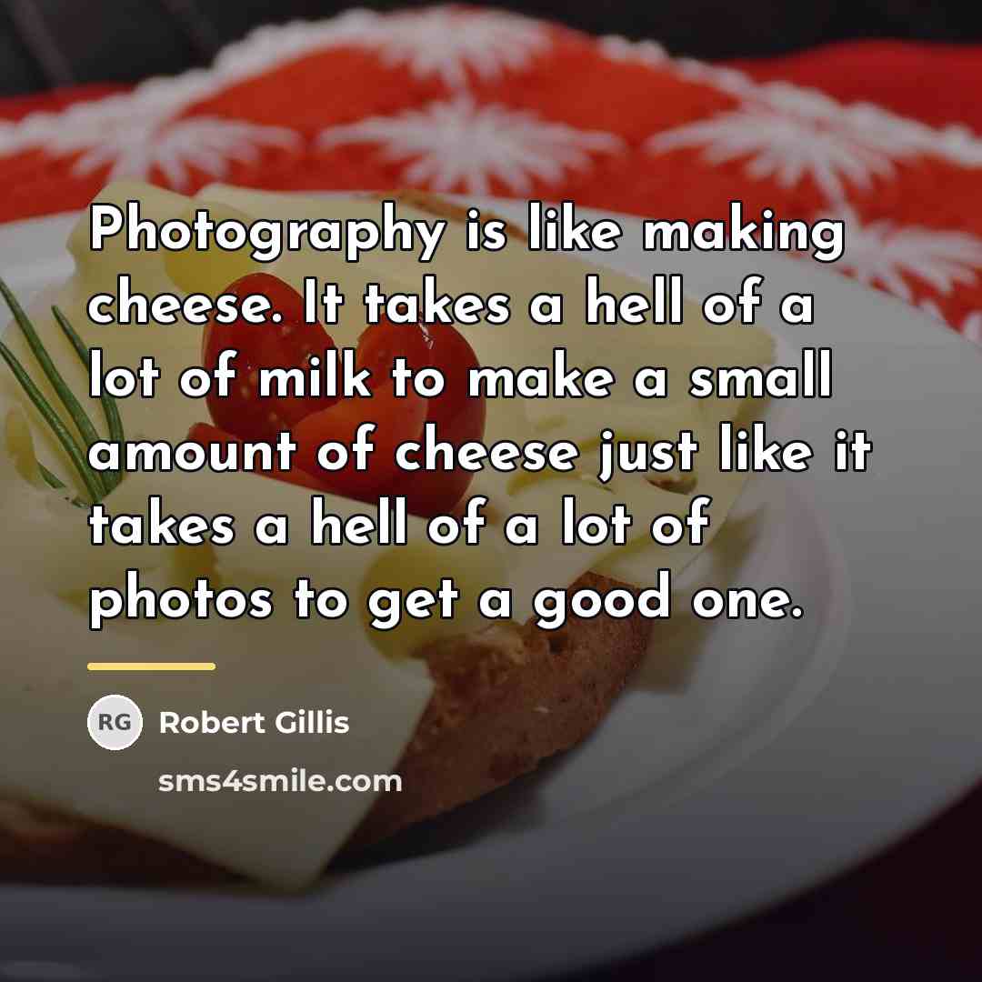 “Photography is like making cheese. It takes a hell of…” quote by Robert Gillis