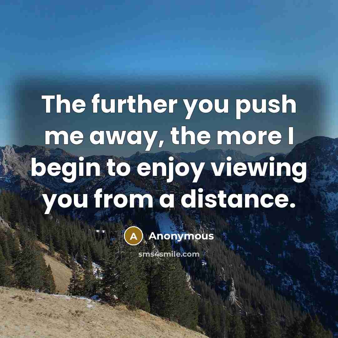 “The further you push me away, the more I begin to enjoy viewing you from a distance.” quote by Anonymous
