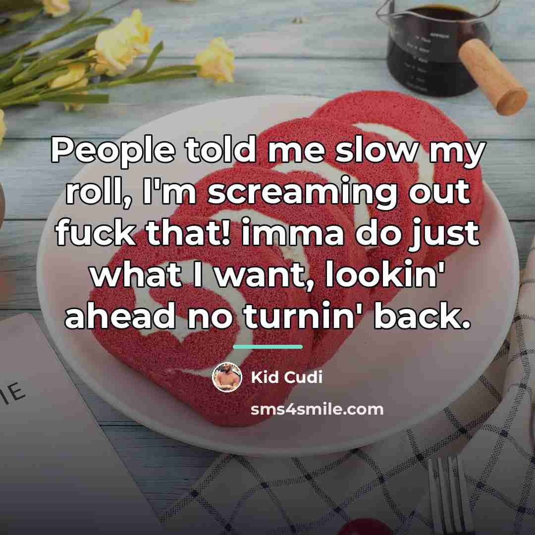 “People told me slow my roll, I'm screaming out fuck…” quote by Kid Cudi