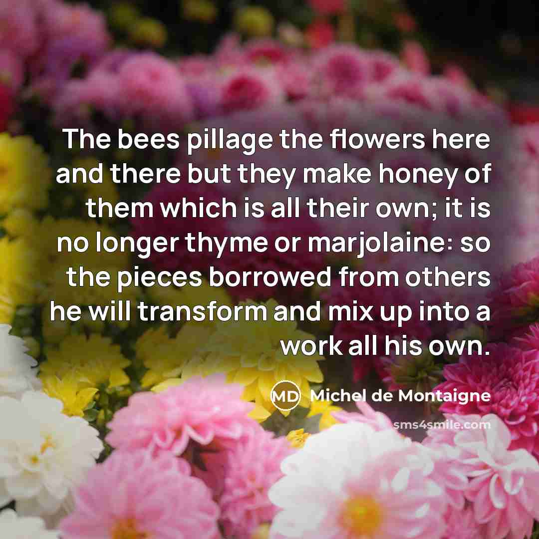 “The bees pillage the flowers here and there but they…” quote by Michel de Montaigne