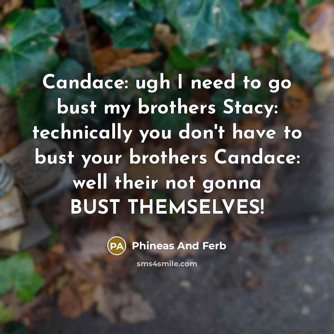 “Candace: ugh I need to go bust my brothers Stacy: technically you don't have to bust your brothers Candace: well their not gonna BUST THEMSELVES!” quote by Phineas And Ferb