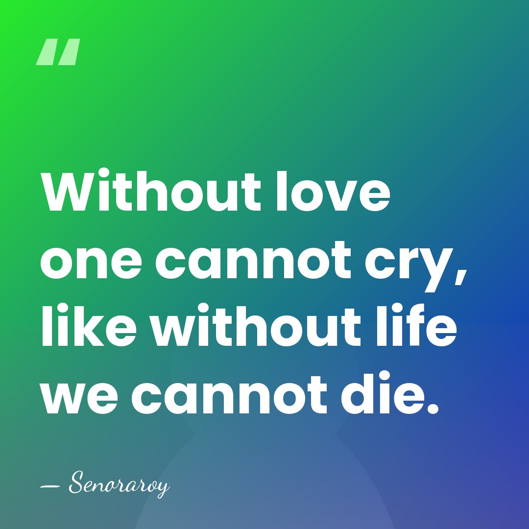 Without love one cannot cry, like without life we cannot die. - Senoraroy